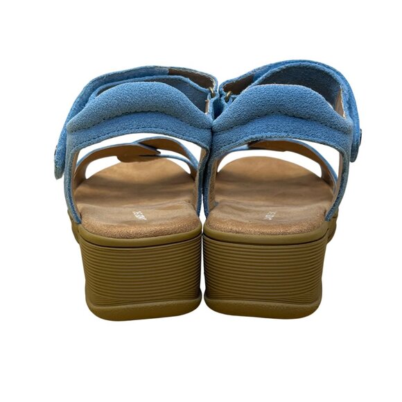Lands End Women’s Blue Faux Suede Open-Toe Adjustable Strap Wedge Sandals Sz 7B - Picture 7 of 8